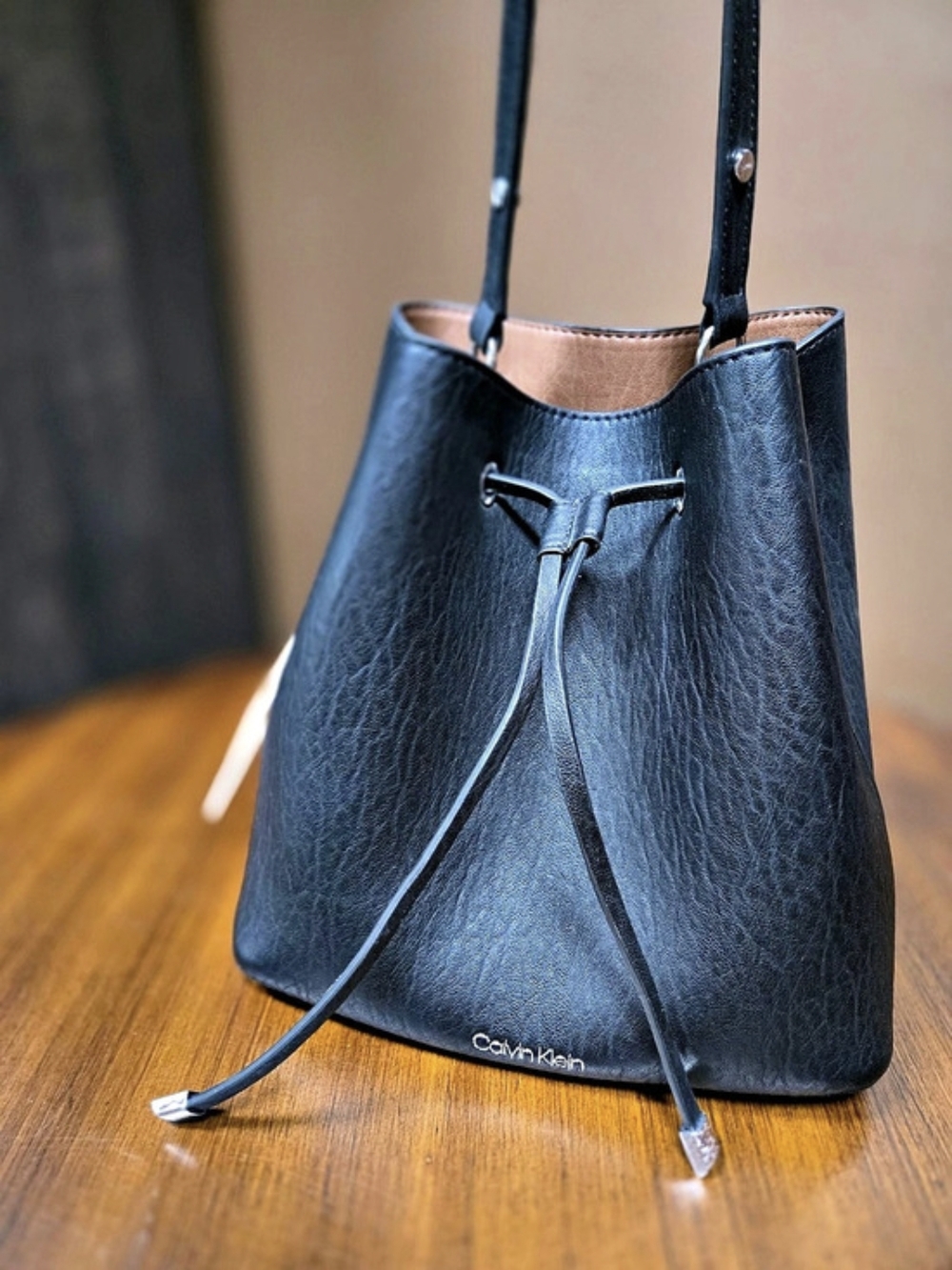 Calvin Klein Drawstring Bucket Bag Black Tote
